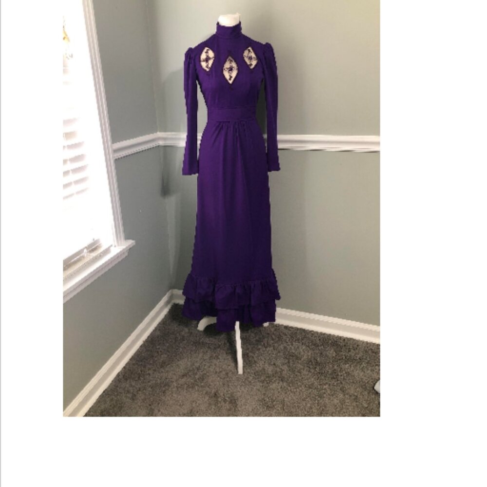 Vintage 1970s Mikey Jrs Edwardian Revival Maxi Dress